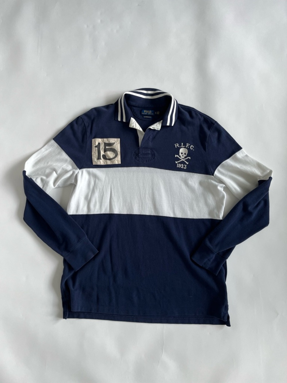 Polo by Ralph Lauren Navy & White Striped Long-Sleeve Pique Rugby Top